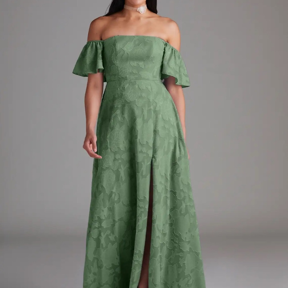 Azazie Eucalyptus Green Floral Burnout “Sue” Dress